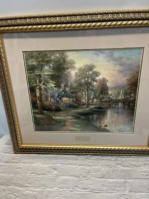 Thomas Kinkade Hometown Lake 印花限量版图书馆版带框和磨砂 — 第 1/4 张图片
