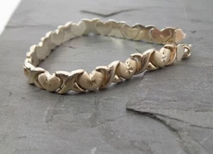 Hearts Gold Tint Sterling Silver Bracelet Handmade 925 Silver 7in 9.5grams - Picture 1 of 10
