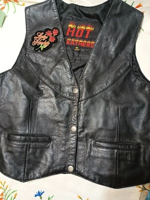 复古热皮革背心女式中号黑色皮革摩托车摩托车 — 第 1/4 张图片