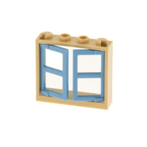 1x Lego Fenster Rahmen 1x4x3 beige 2 Flügel Laden 1x2x3 hell blau 60608 60594 - Bild 1 von 2