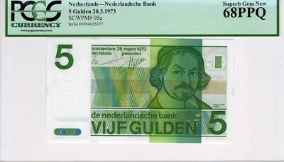 Netherlands 1973 5 Gulden Joost van den Vondel PCGS 68 PPQ Superb Gem New P#95a - Image 1 of 4