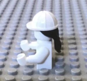 LEGO Female Construction Worker White Hard Hat w/ Brown Ponytail Hair in One - Picture 1 of 2