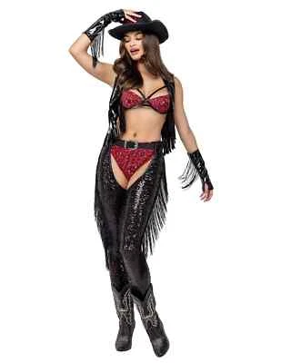 Roma Saddle Up Cowgirl Western Black & Red 6pc Deluxe Costume 6197 - Image 1 of 2