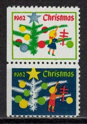 1962 WX213 Boy/Girl/Tree Pair (2) US Christmas Seals/Stamps MNH - Image 1 of 4