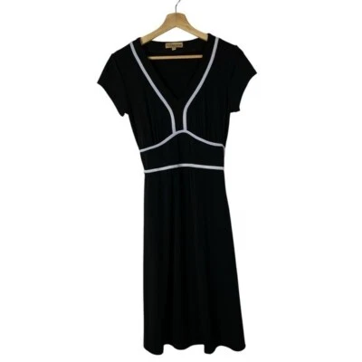 Vestido Vintage Notations Negro Blanco Borde Manga Corta Hasta la Rodilla S Foto 1 de 4