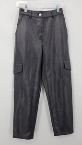 Wilfred Aritzia Pants Womens 0 Black Faux Leather Button Fly Baggy Leg Modern - Picture 1 of 13