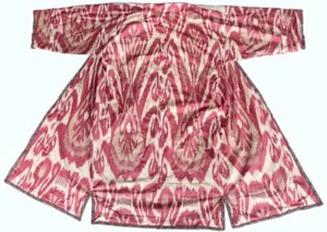 UZBEK AMAZING HANDMADE COTTON IKAT ADRAS - ETHNIC CHAPAN ROBE - Picture 1 of 6