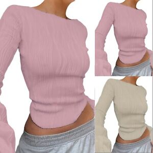Women Sexy Slim Crop Shirt Long Sleeve Crewneck Womens Sleeveless Tops plus Size