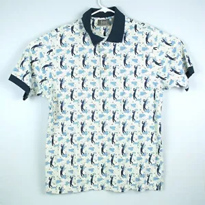 Farah Men's Size Large Ivory Blue Cotton Golf Polo Shirt Golfer Print - Picture 1 of 5