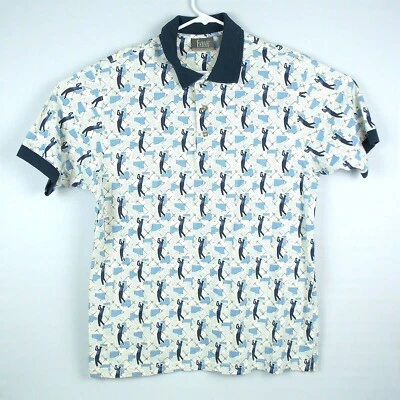 Camisa polo de golf para hombre Farah talla grande azul marfil algodón estampado de golfista Foto 1 de 4