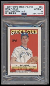 1988 Topps Stickercard #65 Dan Plesac Dale Murphy-45 PSA 10 - Picture 1 of 2