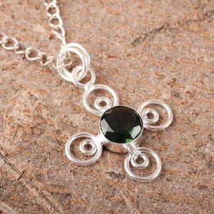 925 Sterling Silver Heart Chakra Natural Green Tourmaline Sister Pendant Jewelry - Picture 1 of 6
