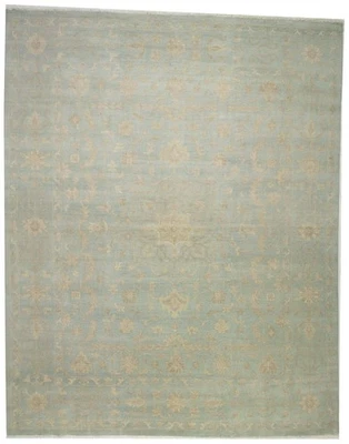 12x15 ft Muted Aqua Blue Floral Handmade Oriental Rug Extra large Decor Carpet - Image 1 of 4