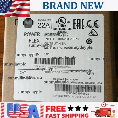 New Factory Sealed AB 22A-B4P5N104 PowerFlex 4 240V 3P 1HP AC Drive US Free Tax - Image 1 of 4