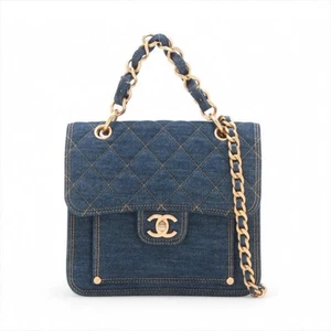 NIB 23S CHANEL Denim/Golden Metallic Small Flap Bag - Picture 1 of 24