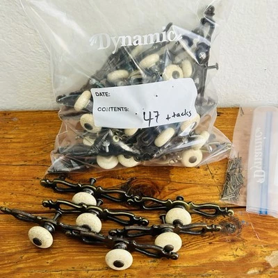 Vintage Bronze Drawer Pulls w Speckled Ceramic Centers (Set of 2) Hardware 80671 - Image 1 of 4