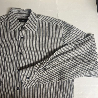 Camisa Ermenegildo Zegna Para Hombre Rayas 100% Lino Abotonada Talla XL Foto 1 de 4