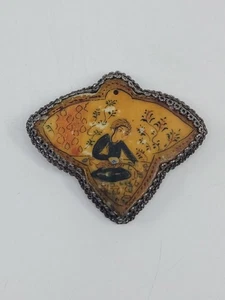 Hand Painted Persian Pendant 925 Sterling Silver Vintage Enamel Art Jewelry - Picture 1 of 8
