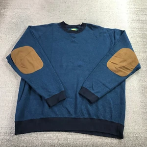 Cabelas Sweater Mens 2XL XXL Pullover Blue Elbow Patch Blue Navy Casual - Picture 1 of 11