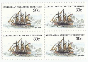 1979-1982 'AAT ANTARCTIC SHIPS - SS FRAM' - MNH BLOCK of 4 x 30c STAMPS - Picture 1 of 2