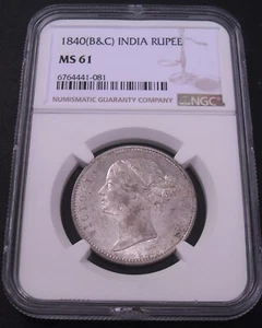 1840 India Rupee , NGC MS 61 , nice silver coin #1700, #52-8 - Picture 1 of 4