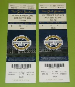 New York Yankees Ticket Stub | September 16 2009 | Mariano Rivera Win - Picture 1 of 1