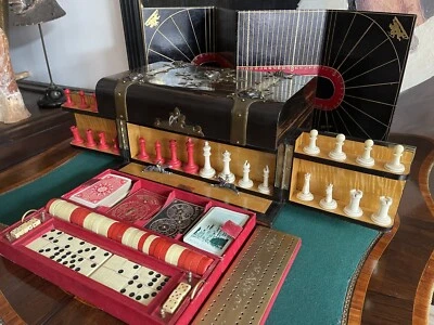 Games Compendium Egyptian Revival Coromandel. 1880. Chess Backgammon Dominos Etc - Image 1 of 4