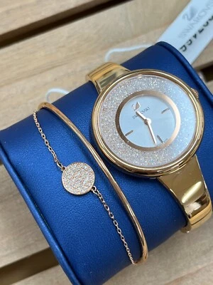 Conjunto de relógio e pulseira Swarovski cristalina tom ouro rosa 5297166 - Imagem 1 de 4