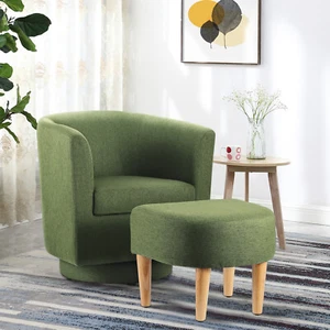 Modern Accent Swivel Sofa Chair 360° Rotating Barrel Club Fabric Chair w/Ottoman - Picture 1 of 30