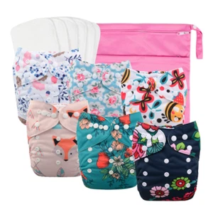 Cloth Diapers Reusable Adjustable Washable 5pcs+ 5pcs Micro Inserts + 1 Wet Bag - Picture 1 of 9