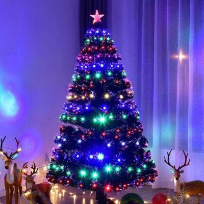 Árbol de Navidad Artificial Pre Iluminado 4/5/6/7 pies con Luces Fibra Óptica Decoración de Navidad Foto 1 de 4