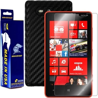 ArmorSuit Nokia Lumia 820 Screen Protector + Black Carbon Fiber Skin Made in USA - Image 1 of 4