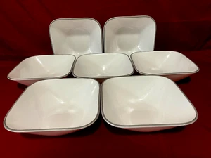 Corelle Urban Arc Set Of 7 Square White With Grey Rim Cereal/Soup Bowls 6 1/4" - Picture 1 of 2