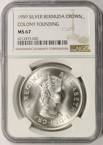 1959 Silver Bermuda Crown Colony Founding NGC MS67 - Picture 1 of 4