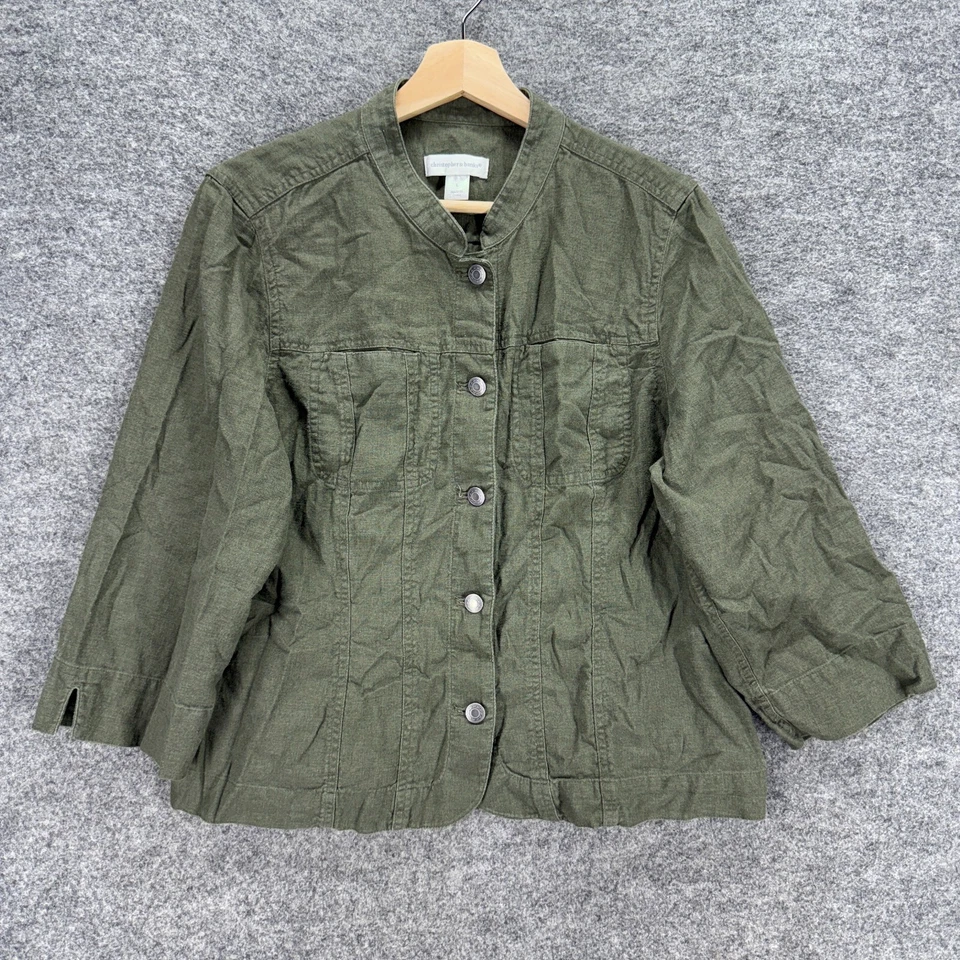 Christopher & Banks Jacket Women L Large Gray Button Up Long Sleeve Linen - Image 1 of 4