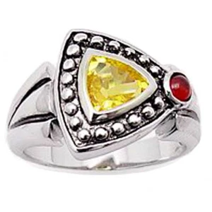 *LUSCIOUS LEMON* TRILLION KITE CUT CITRINE_GARNET ACCENT RING_SZ-9__925 SILVER - Picture 1 of 6