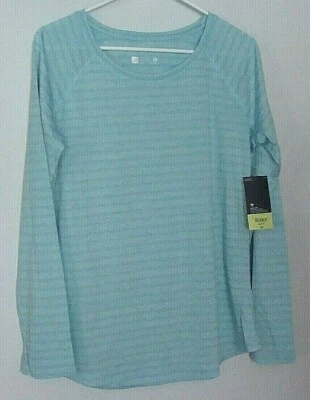 XERSION Quick Dri Scoop Neck Top Shirt Sz M Aqua Striped Long Sleeve NEW - Image 1 of 3