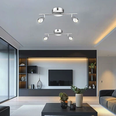 Lampada da Soggiorno Plafoniera Argento LED Punti Regolabile L 38cm 2x - Immagine 1 di 4