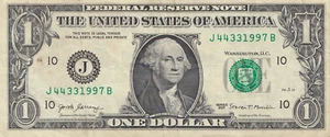 J44331997B TRAILING YEAR 1997 $1 One Dollar Bill Fancy Serial Number - Picture 1 of 1