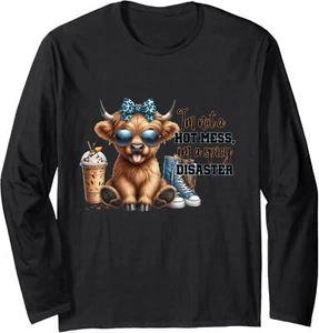 Women's Cute Highland Cow I'm Not A Mess Funny Positive Cow Long Sleeve T-Shirt - Picture 1 of 6