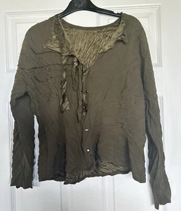 Blusa Blusa Top BABETTE SF Satén Flecos Arrugados Talla P Verde Oliva - Imagen 1 de 11