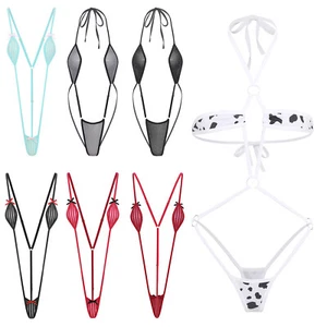 Womens Micro Bikini Bodysuit Halter T-back Thong One-piece Monokini Swimwear - Picture 1 of 37