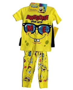SpongeBob Squarepants Boys 3Pc Cotton Sleepwear Set Shirt Pants Short Size 4 - Picture 1 of 3