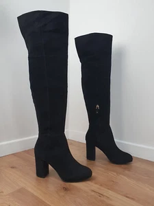 Topshop Black genuine real Suede leather zip up Over The Knee thigh Boots 5 38 - Picture 1 of 4