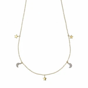 Halskette Mond Stern mit weißen Zirkonia, in 18 Karat Gelb- und Weißgold - Bild 1 von 3