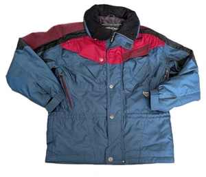 Vintage SPYDER Thinsulate Waterproof Mens Size M 90s Ski Jacket Blue Red Hooded - Picture 1 of 24