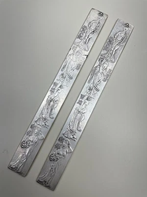 Único Hermoso Pergamino Caligrafía China Tibetana Plata Pesos x2 Excelente Foto 1 de 4