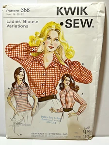 Blusa clásica con botones 7Os Kwik Sew #368 para dama talla 18-22 B: 41,5"-44,5" sin cortar - Imagen 1 de 9