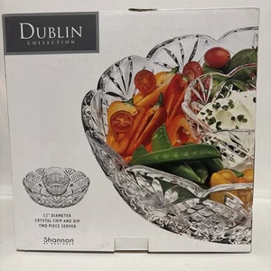 Dublin Crystal Collection Large 2 Piece Crystal Chip and Dip Server By Godinger - Picture 1 of 7