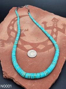 Necklace Native American Turquoise Graduated Heishi Discs & Silver Clasp - Picture 1 of 2